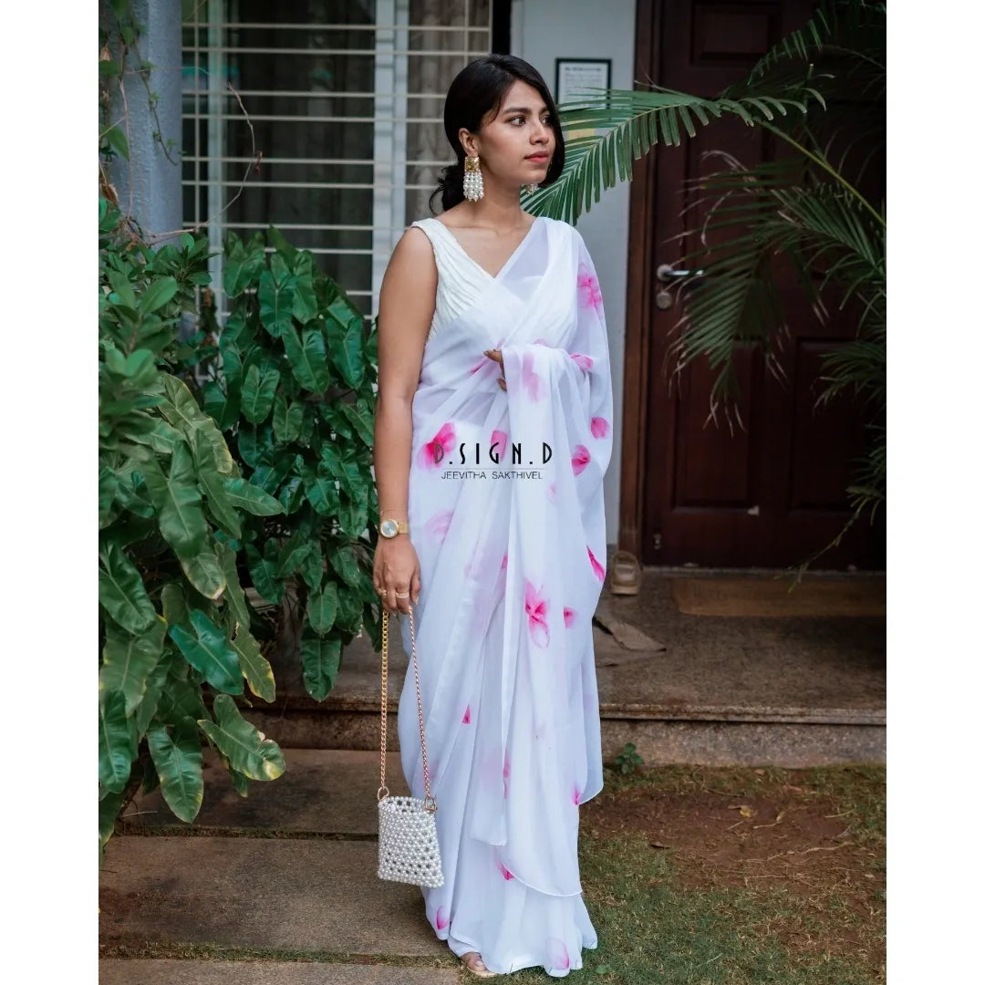 Petal Hand Painted Georgette Saree