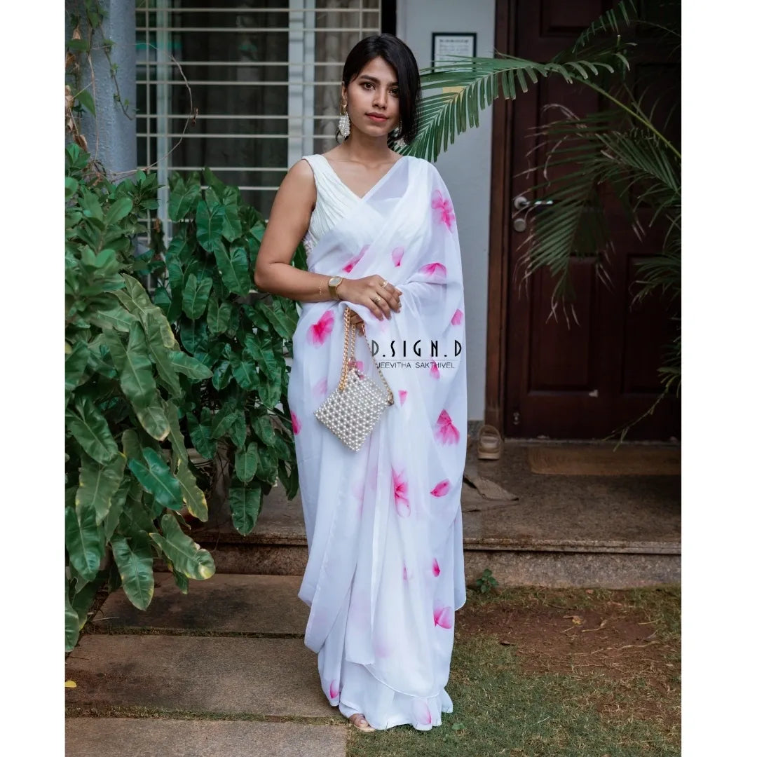 Petal Hand Painted Georgette Saree