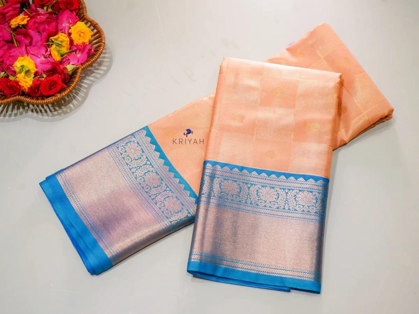 PEACH ORANGE ZARI KATTAM SAREE