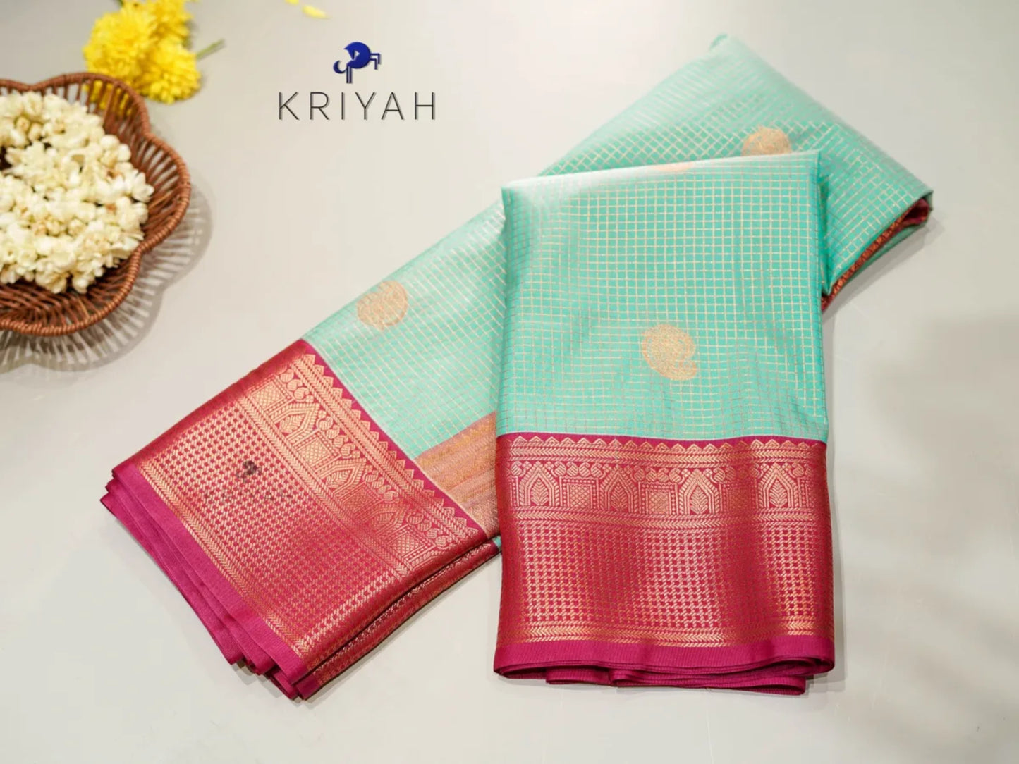 Turquoise Zari Kattam saree