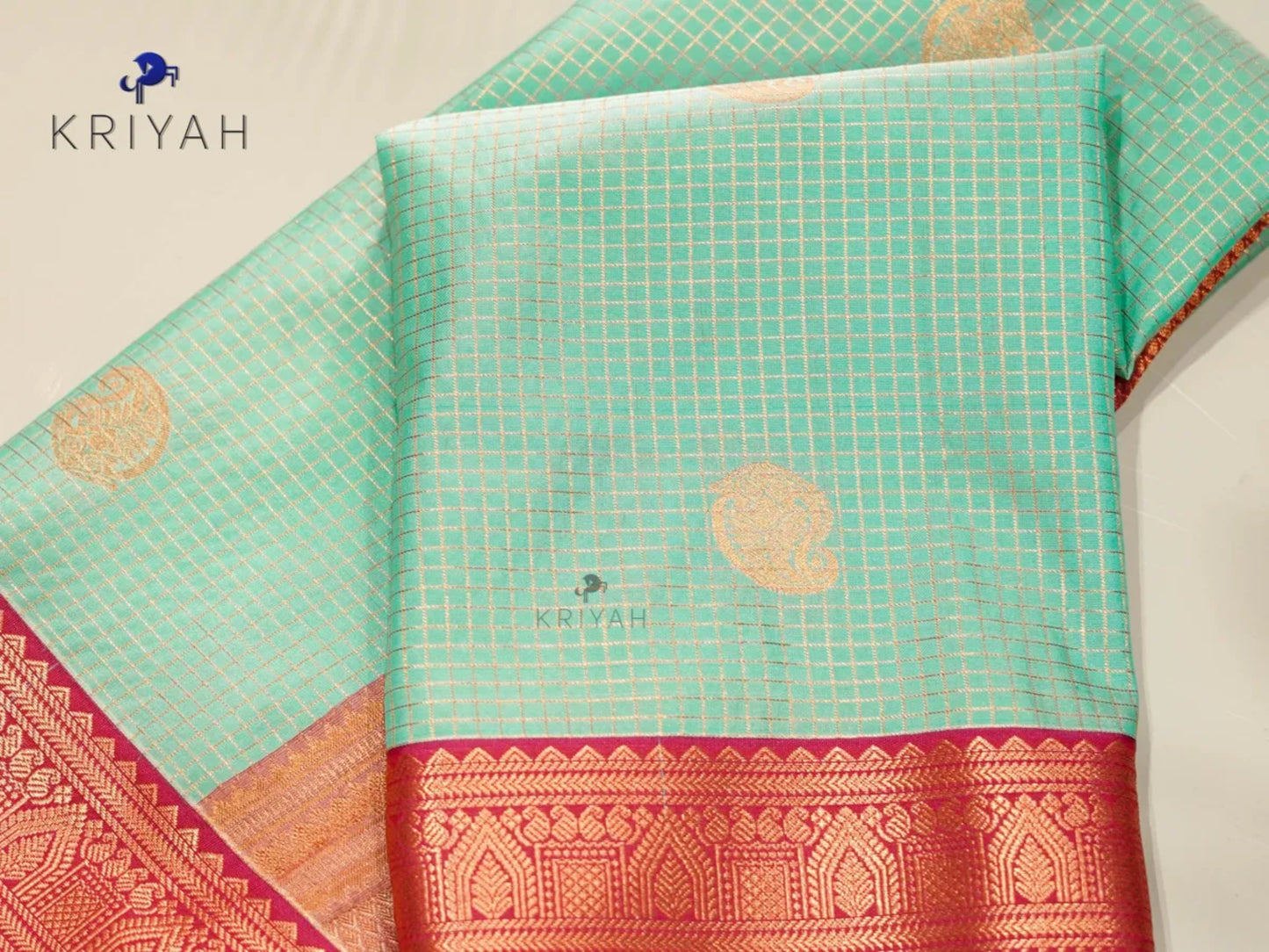 Turquoise Zari Kattam saree