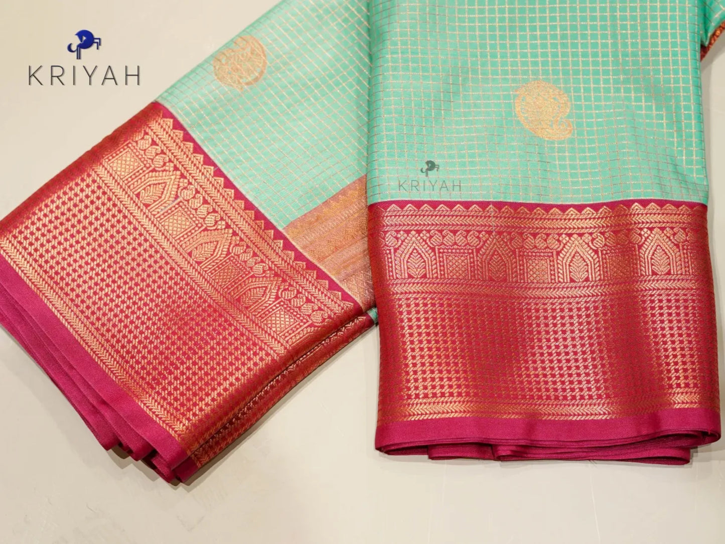 Turquoise Zari Kattam saree
