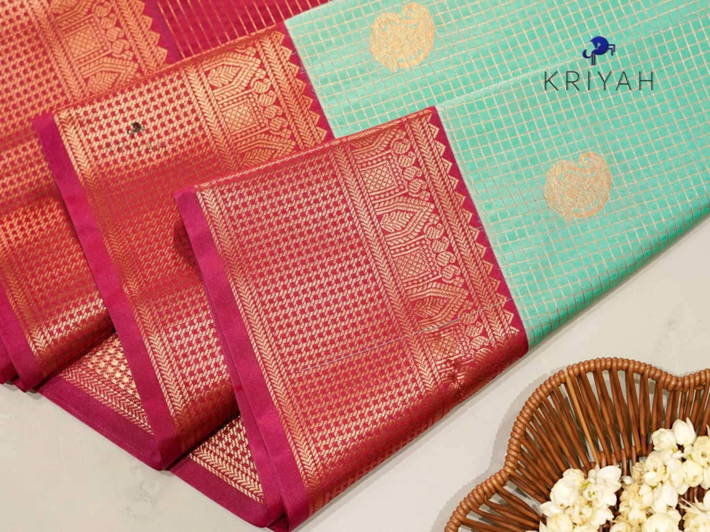 Turquoise Zari Kattam saree