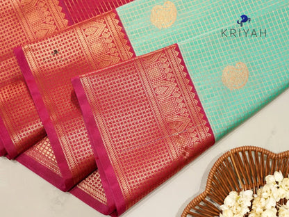 Turquoise Zari Kattam saree