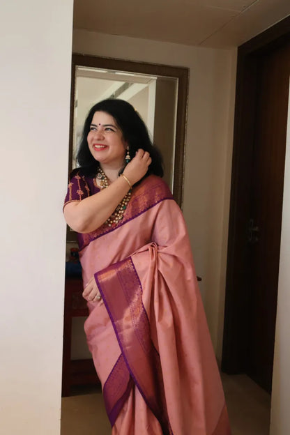 Salmon Peach vaira oosi saree