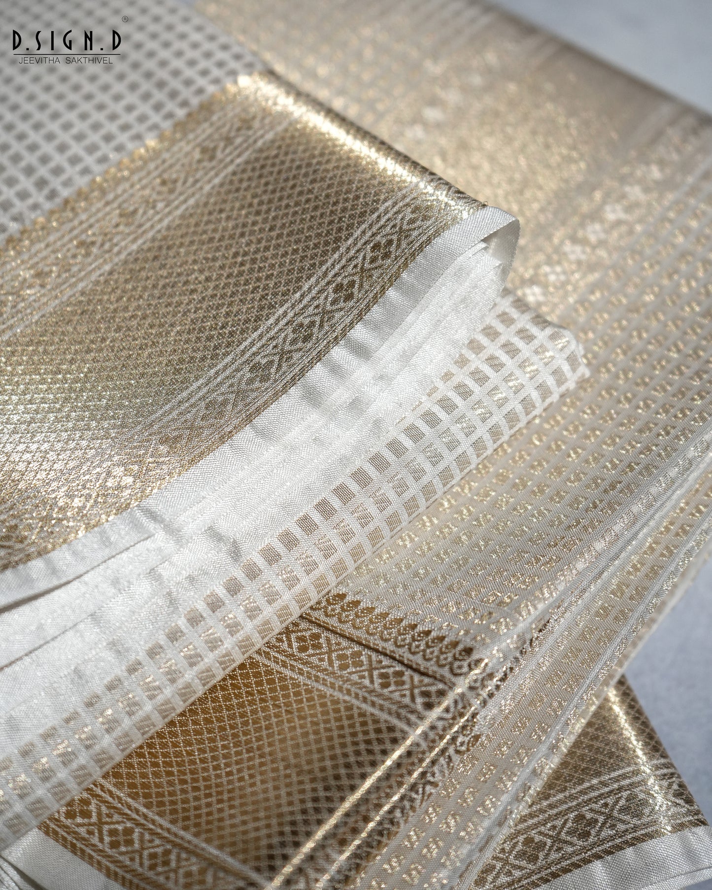 WHITE ZARI CHECK FINE SILK DHOTI SET