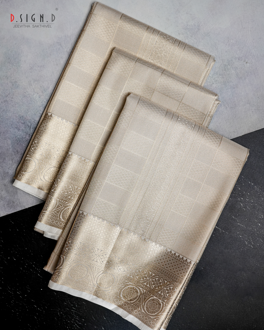 White tissue kattam fine silk bridal dhoti set for groom
