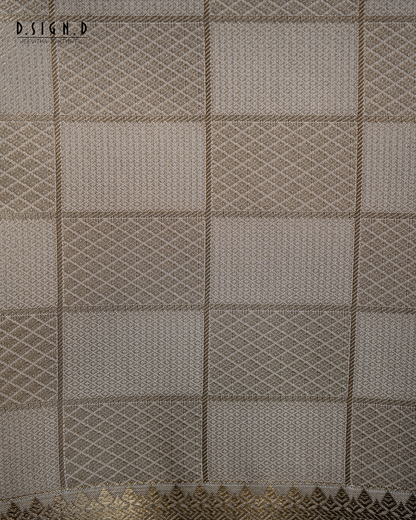 White tissue silk dhoti kattam weave with zari detailing
