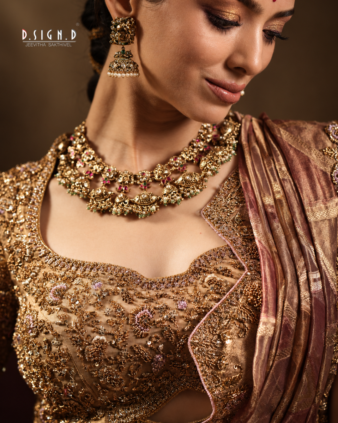 Gold tissue blouse with heavy Zardozi embroidery