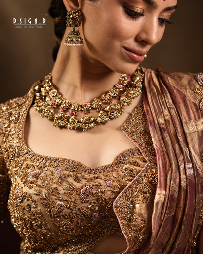 Gold tissue blouse with heavy Zardozi embroidery