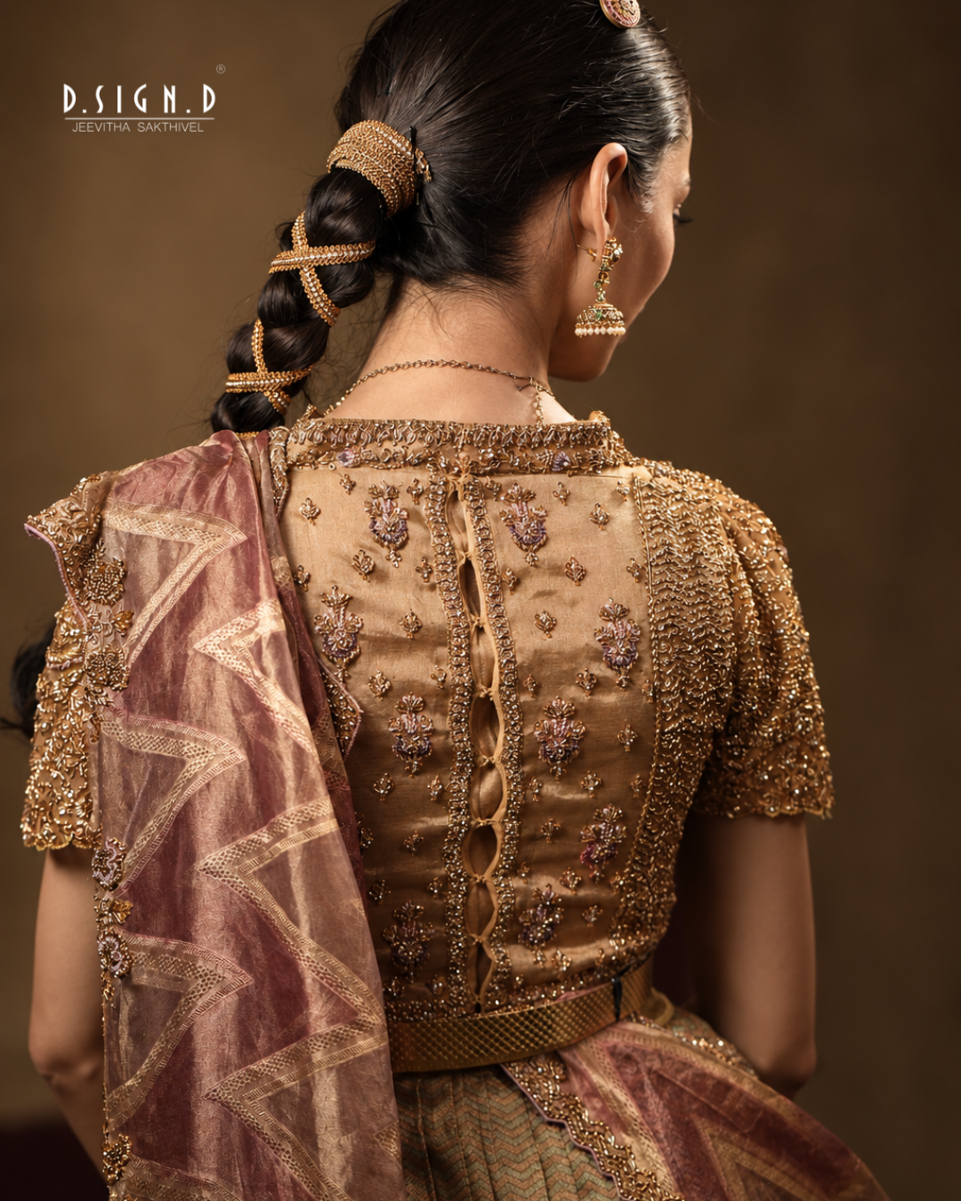 half saree blouse back design