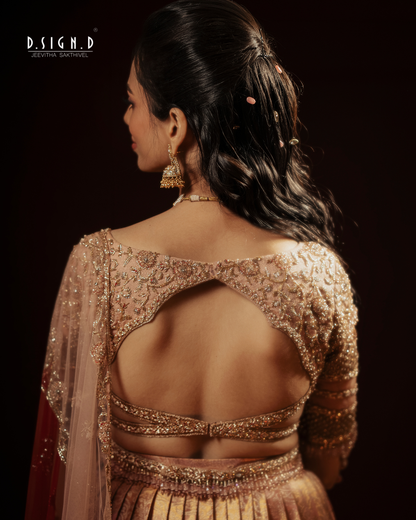 Powder pink embroidered blouse for South Indian half saree