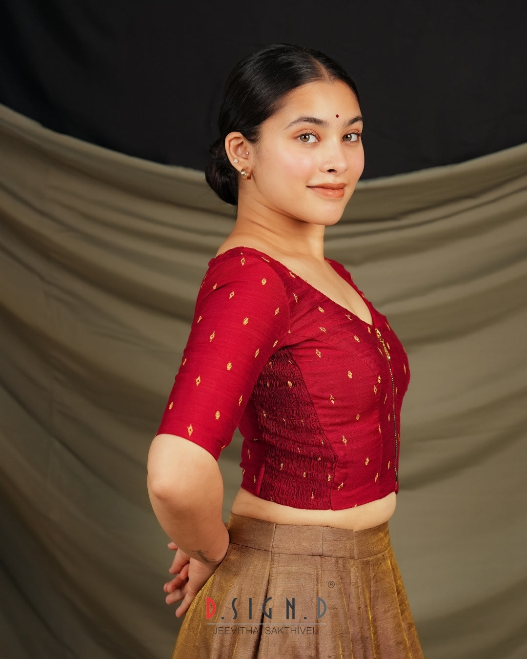 heera red size flex stretchable blouse for everyday saree wear
