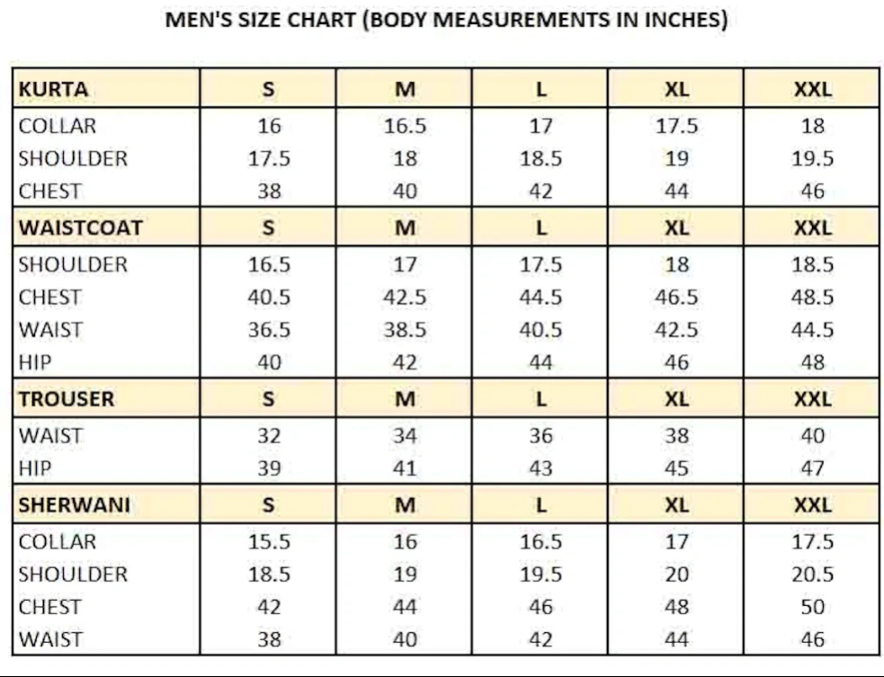 GREEN GANGA JAMUNA MANGALAGIRI PURE SILK DHOTI SET men's size chart