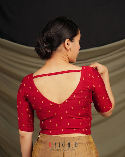 red size flexible elastic blouse with stretchable fit for women
