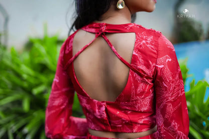 Red printed lehenga