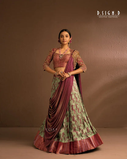 Floral Pleated Silk Half saree