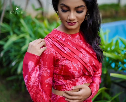Red printed lehenga