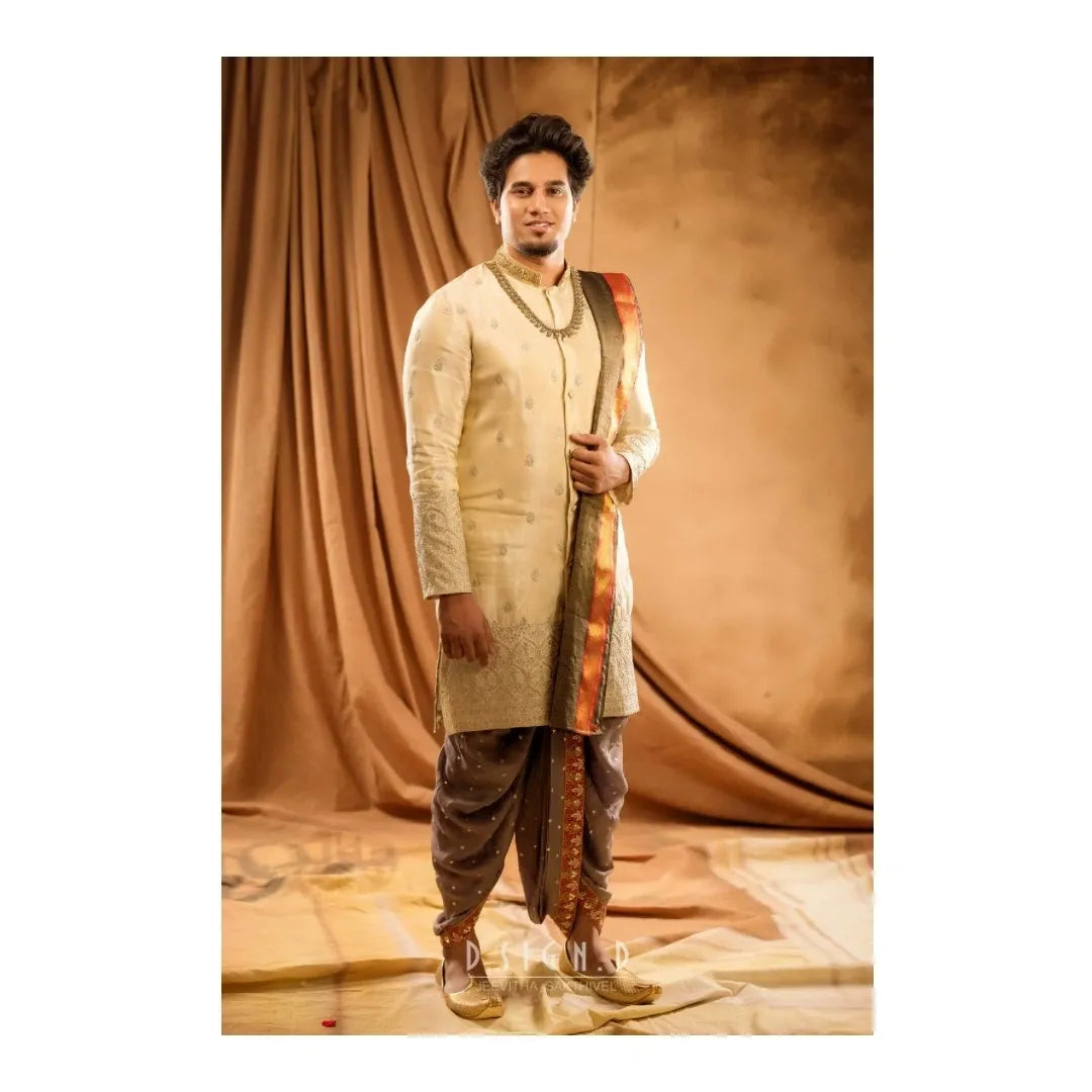 Ivory Embroidery kurta with embellished dhoti set