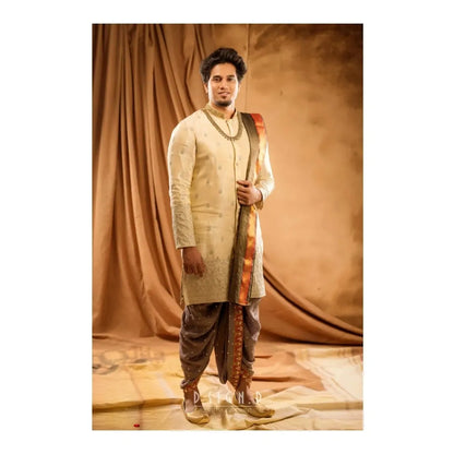 Ivory Embroidery kurta with embellished dhoti set