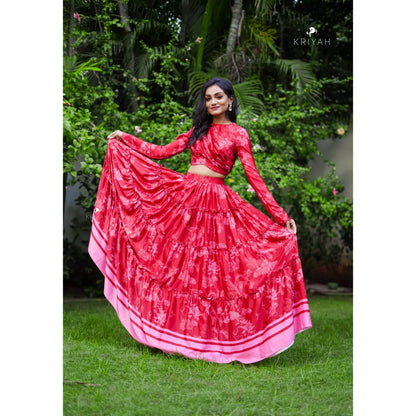 Red printed lehenga