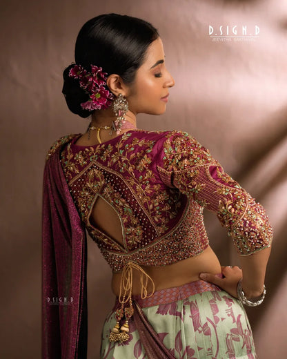Floral Pleated Silk Half saree