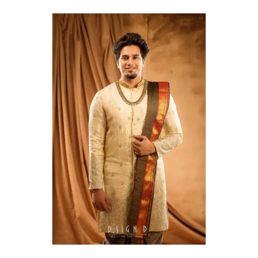 Ivory Embroidery kurta with embellished dhoti set
