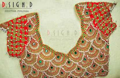 Red Jewel work Blouse
