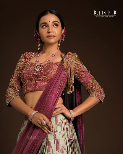 Floral Pleated Silk Half saree