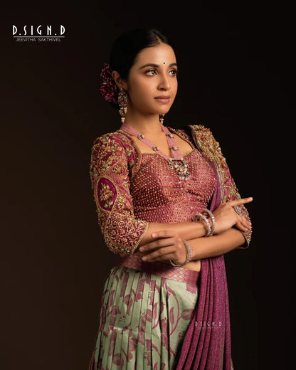 Floral Pleated Silk Half saree