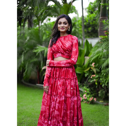Red printed lehenga