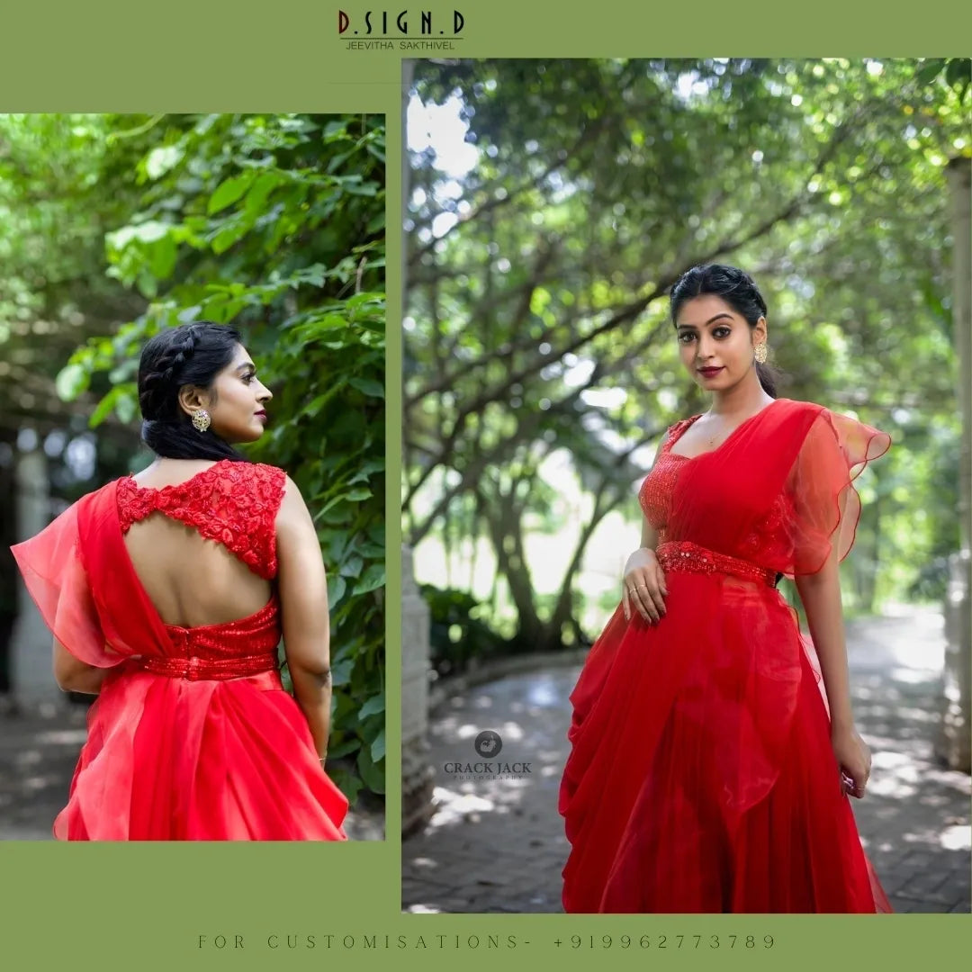 Red Ruffle Saree Red Ruffle Saree gown – dsigndstudio