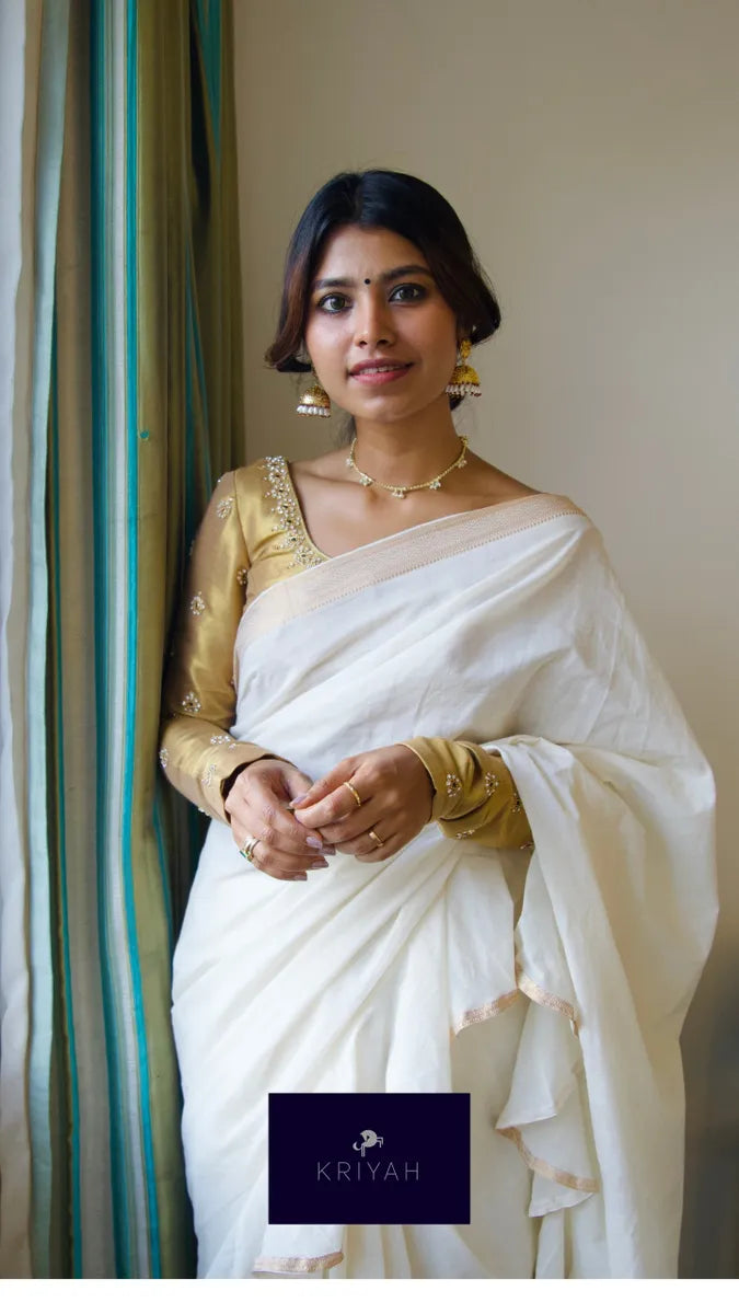 White Mangalgiri Ruffle Saree