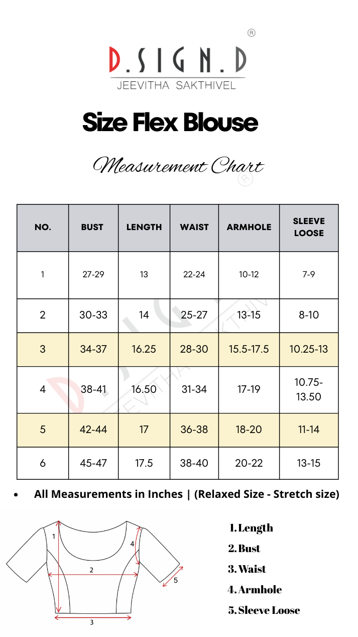 Nila Size flex Blouse - grey size chart