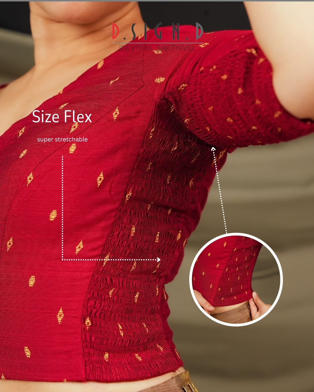 stretchable red elastic blouse with size flex comfort fit
